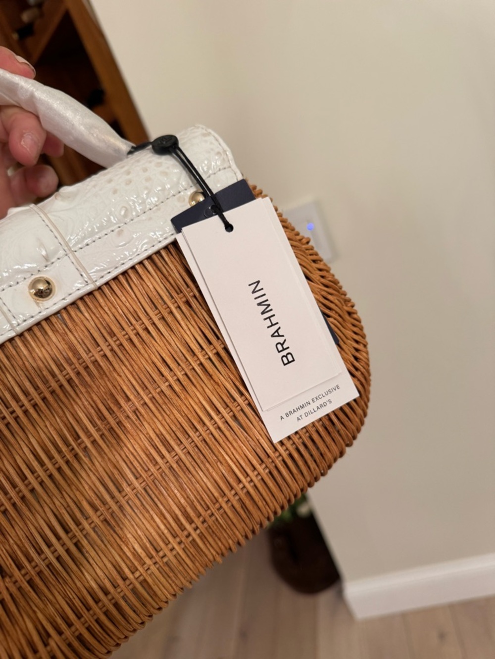 Brahmin White Croc-Embossed Wicker Crossbody Bag - Picture 3 of 8